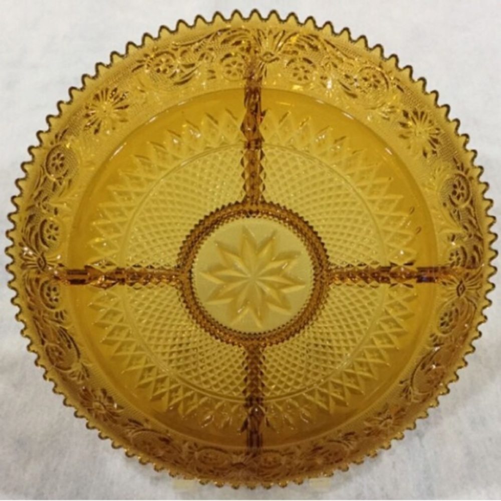 Indiana Glass Co. Tiara pattern five section relish tray in amber color